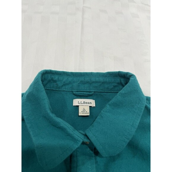 L L Bean Large Womens 100% Cotton Soft Flannel Long Sleeve Button Shirt Green - Picture 2 of 7